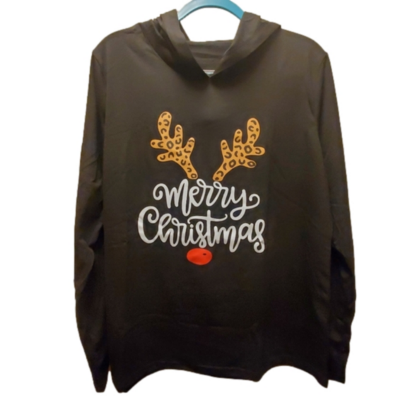 unknown Tops - Women's really cute holiday tap Reindeer antlers and the words Merry Christmas